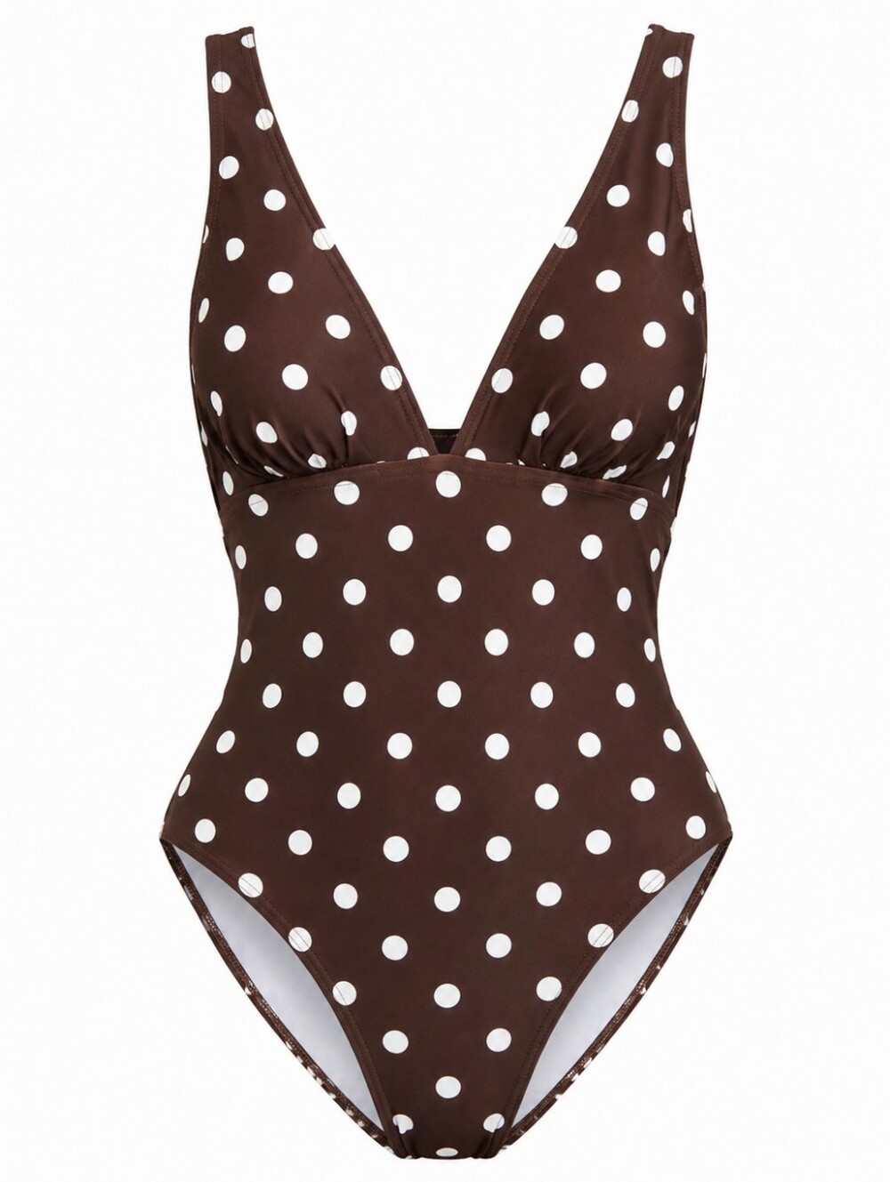 NWT Shade & Shore Brown Polka Dot Plunge One Piece Swimsuit M 8-10 Retro PinUp